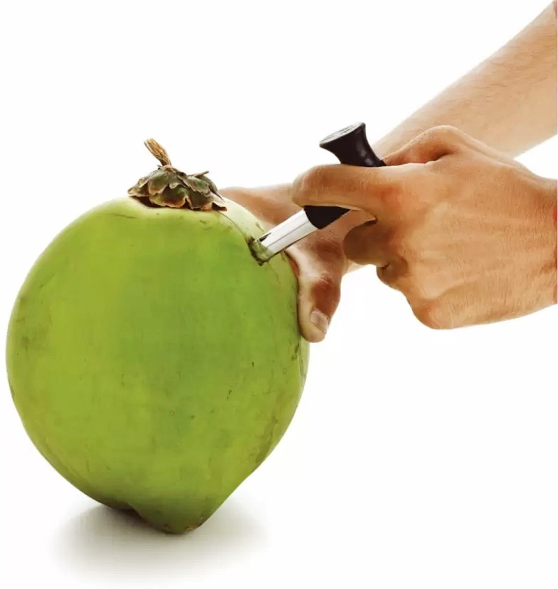 Stainless Steel Coconut Opener Tool, Coco Drill Cutter Peeler Coconut Opening Tool Easy & Convenient Food Grade Straw Hole Maker Pack of 1 Piece, Black